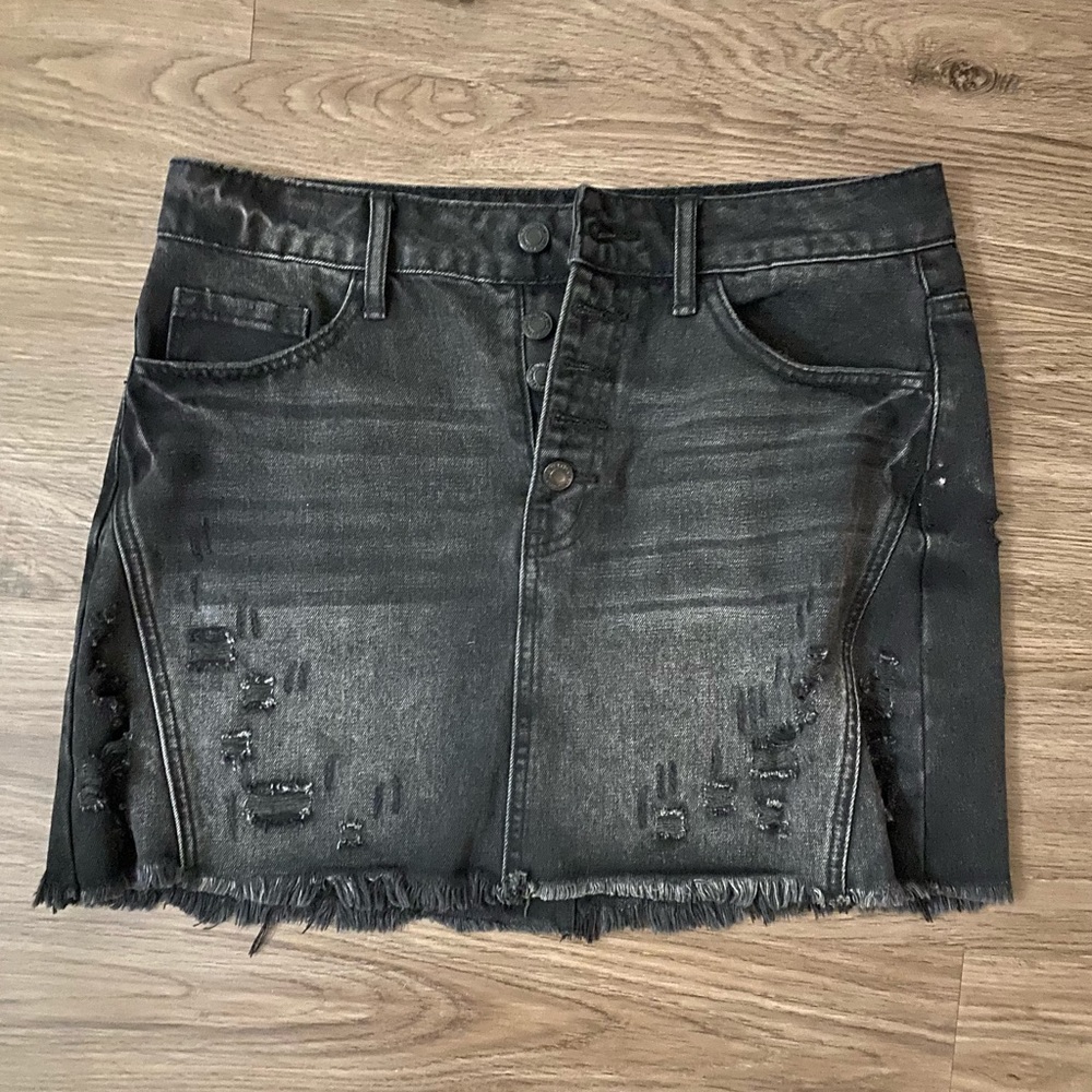 Vici Black Denim distressed Skirt